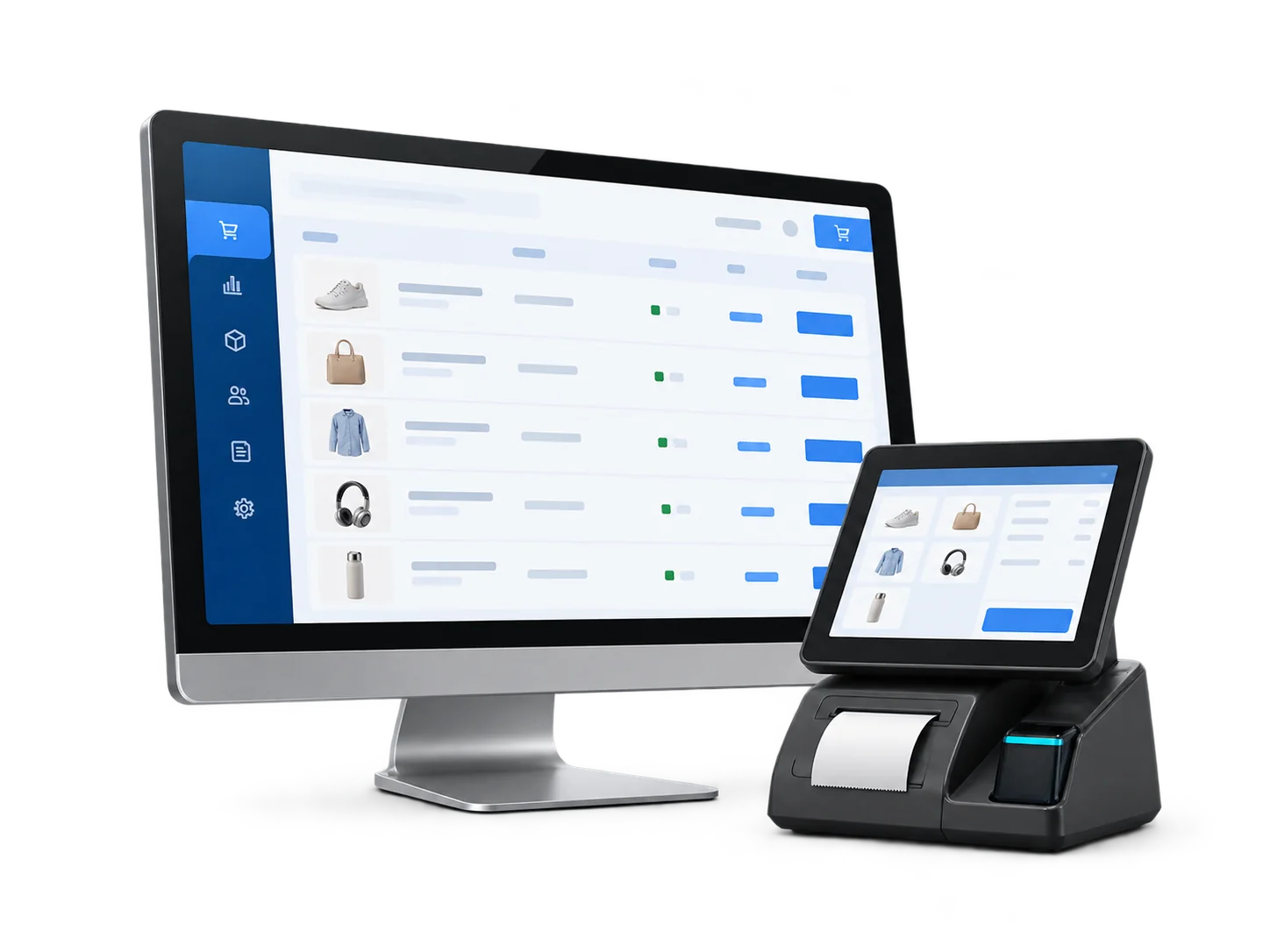 Concept illustration of a retailer's product system and checkout terminal